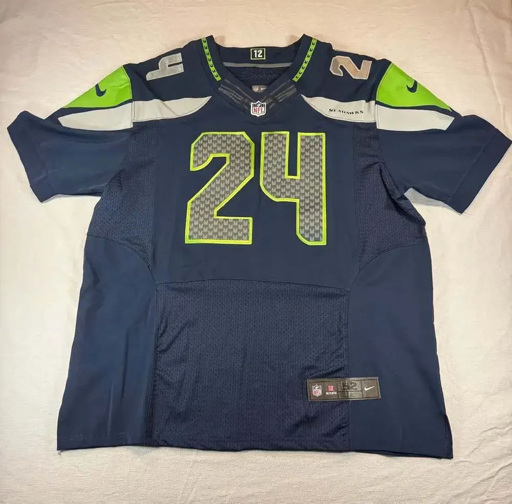 Nike Seattle Seahawks Marshawn Lynch 24 Jersey Size 52 Blue On Field Elite